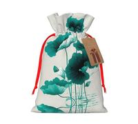 Beautiful Lotus Leaves Gift Bag - Festive Full-Print Drawstring Pouch For Holiday, Birthday & Party Presents - Premium Lightweight Polyester Fabric With Kraft Tag Accent