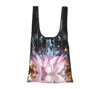 Beautiful Magic Lotus Flower Print Reusable, Foldable,Washable Grocery Bags Foldable in A Pouch Eco Tote Shopping Bag,Daily Shopping Loading
