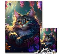 Beautiful Maine Coon Cat Jigsaw Puzzles for Adults 1000 Piece Wooden Jigsaw Brain Challenge, for Teenagers & Home Decor 50x75CM/19.68x29.52inch