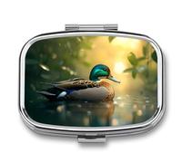 Beautiful Mallard Duck Portable Pill Organizer with 2 Compartments Square Medicine Box Compact Travel Pharmacy Case
