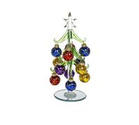 Beautiful, medium sized, glass Christmas Tree, decorated with coloured, glittered baubles. An ideal, fun, or decoration for the home, or desk top (1231). by Fitting Gifts - CHRISTMAS