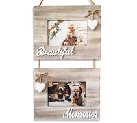 Beautiful Memories Rustic Picture Frame - Double Hanging Photo Frame for Two 4x6" Pictures. Packaged to Inspire and Delight, Shabby Chic Cottage Decor, Whitewash Style Wood Foto Frame