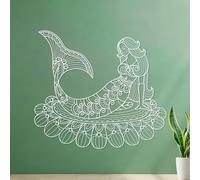 Beautiful Mermaid on Flower Hand Drawn Wall Stickers Paster Paper 67.2x75cm Wall beautification White