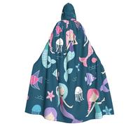 Beautiful Mermaid Print Adults Hooded Cloak, Halloween Robe Hooded Cape Witch Wizard Cosplay Costumes For Men Women