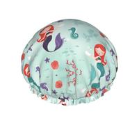 Beautiful Mermaid Print Shower Cap Reusable Bath Cap Double Layer Bath Hair Caps, Keeps Hair Dry, Fits All Head