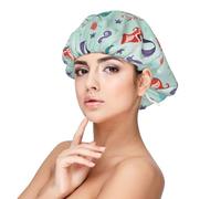 Beautiful Mermaid Print Sleeping caps for Women to Protect Hair, Comfortable Nightcap for Curly and Long Hair Black, Black, One size