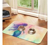 Beautiful Mermaid Tail Dog Food Mats for Floors, 12x18 Inch Non-Slip Super Absorbent Pet Food Mat, Dishwasher Dog Mat for Food and Water, Cute Quick Dry Pet Feeding Mat for Dogs Puppy Cats