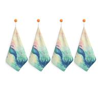 Beautiful Mermaid Tail Kitchen Towels Set -4PCS Super Absorbent Hand Towels, Soft Face Towel Set with Hanging Loop Lightweight Quick Dry Microfiber Dish Towels for Yoga Camping Hotel Spa Travel