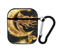 Beautiful Mermaid with Moon Earphone Case PC Bluetooth Headphone Case Compatible with Airpods 1/Airpods 2 Black-style