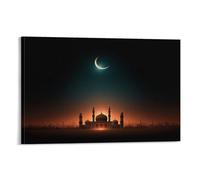 Beautiful Mosque Silhouette Poster Artwork Glowing Crescent Moon Giclee Canvas Prints Modern Wall Art Picture Wall Hanging for Office Gym Living Room Decor 16x24inch(40x60cm)
