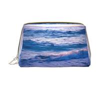 Beautiful Moth Print Cosmetic Bags,Leather Makeup Bag Small For Purse,Cosmetic Pouch,Toiletry Clutch For Women Travel, Beach Sunset Ocean Waves, One Size