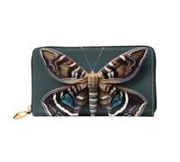 Beautiful Moth Print Leather Wallet Cell Phone Credit Card Wallet Zipper Wallet Black One Size Black One Size Black One Size, Black/White, One Size