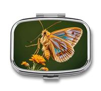 Beautiful Moth Wings Pill Box 2 Compartment - Small Metal Medicine Organizer Portable Pill Case for Purse Pocket Travel Vitamin Organizer for Men Women, BPA-Free