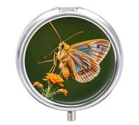 Beautiful Moth Wings Pill Organizer 3 Compartments, Round Small Pill Box for Purse & Pocket, Portable Daily Medicine Box to Hold Vitamins, Supplements, Pills, Fish Oil