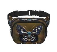 Beautiful moth wings Print Fashion Waist Packs Square Layer Waist Bag Black Belt Bag with Adjustable Strap, Black, One Size