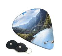 Beautiful Mountains 6 Pack Guitar Picks With Holder, Personalized Guitar Plectrums Non-Slip Portable Ukulele Bass Picks 0.71mm For Acoustic Guitar Lovers Gifts