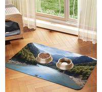 Beautiful Mountains Dog Food Mat, Absorbent Pet Feeding Mat for Food and Water Bowls Non-Slip Placement Pad for Floors Waterproof Quick Dry Water Dispenser Mat for Dogs Puppy Cats 12x18 Inch