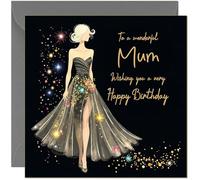Beautiful Mum Birthday Card Glitter Sparkle Dress Design Black & Gold - Pretty Birthday Cards for Mum Mother Mom