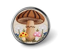 Beautiful Mushroom Embroidery Badge Exquisite Round Alloy Brooch Cute Brooch Fashion Name Badge Lightweight Elegant Pin Compact Circular Alloy Lapel Pin for Id Club Event Souvenir Gift