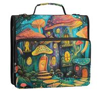 Beautiful Mushroom Houses 3 Ring Zipper Binder with Handle Shoulder Strap, 500 Sheet Capacity Multi-Pocket Storage Organizer Bag for School Office