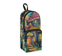 Beautiful Mushroom Houses Pencil Case, Big Capacity Pen Bag with Compartment Students Schoolbag Shape Stationery Organizer Pencil Pouch Marker Case for School Office Work