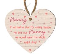 Beautiful Nanny Star Heart Plaque - Gift for Nanny - Birthday, Mother's Day, Christmas - Decorative Hanging Heart Plaque with Sentimental Message - MDF Wood Heart-Shaped Keepsake