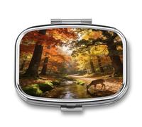 Beautiful Natural Scenery Pill Box 2-Compartment Portable Travel Square Pill Case Daily Pill Holder with Store Vitamins Pocket Medicine Organizer for Office Home Fish Oil