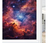 Beautiful Nebulae Stained Glass Window Film Abstract Space Fantasy Galaxies Privacy Window Film Glass Door Covering Non-Adhesive Window Stickers for Bathroom Kitchen 45 x 60 cm