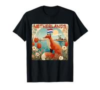 Beautiful Netherlands Nature View with Fox and Windmill Look T-Shirt