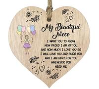 Beautiful Niece Hanging Wooden Heart Sign Plaque Niece Gifts from Auntie Uncle - Light Wood Hearts Sign, Womens Gifts, Niece Gifts from Aunty, Inspirational Christmas Birthday Present