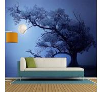 Beautiful Night Sky Lake Tree Moon 3D Wallpaper Easy Install Feature Office Living Room Sofa Bedroom TV Background Wall Decoration-300cm×210cm