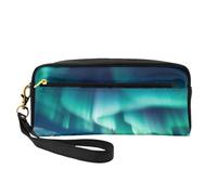 Beautiful Northern Lights Printed Makeup Bag for Women Travel PU Leather Cosmetic Bag with Wristlet Toiletry Bag