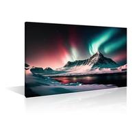 Beautiful Northern Lights Wall Art 1 Panels Aurora Borealis Over Snowy Mountains Iceland Picture Contemporary Artwork Print On Canvas Bedroom Wall Art Living Room Framed Ready to Hang (24" Wx36 H)
