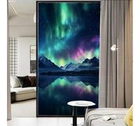 Beautiful Northern Lights Window Film Sun Blocking Lake Nature Snowy Mountain Stained Glass Window Film Adhesive Decorative Window Cling for Home Window&Glass Door 70 x 100 cm