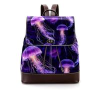 Beautiful Ocean Jellyfish on Deep Purple Background Women Backpack, Small Travel Flap Rucksack Handbag Causal Daypack for Ladies Girls