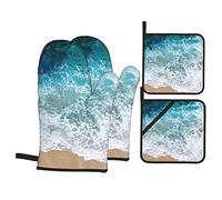 Beautiful Ocean Waves Oven Mitts and Pot Holders Sets 4pcs,Versatile Hot Pad, High Heat Resistant, Kitchen Oven Mitts for Cooking, Baking, Grilling