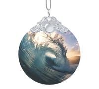 Beautiful ocean waves Print Glass Round Pendant Christmas Ornament Personalized Fashion Xmas Tree Ornaments