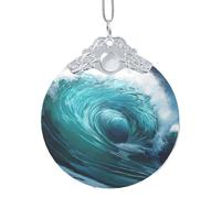 Beautiful ocean waves Print Glass Round Pendant Christmas Ornament Personalized Fashion Xmas Tree Ornaments