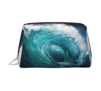Beautiful Ocean Waves Print Small Portable Makeup Bag for Women, with 3 Inner Pockets for Travel Daily Use