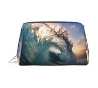 Beautiful Ocean Waves Print Small Portable Makeup Bag for Women, with 3 Inner Pockets for Travel Daily Use