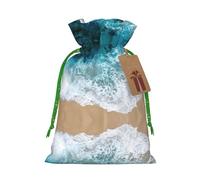 Beautiful Ocean Waves Printed Drawstring Gift Bags,Various Sizes, Bulk Plastic Packaging Bags