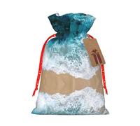 Beautiful Ocean Waves Printed Drawstring Gift Bags,Various Sizes, Bulk Plastic Packaging Bags