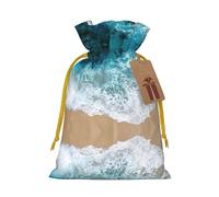 Beautiful Ocean Waves Printed Drawstring Gift Bags,Various Sizes, Bulk Plastic Packaging Bags