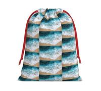 Beautiful Ocean Waves Printing Drawstring Gift Bag With Red Ribbon Soft Stylish For Christmas Halloween Fits Card Candies