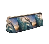 Beautiful ocean waves Triangle Leather Case Multi Functional Cosmetic Bag Portable Makeup and Stationery Storage Bag , White, One Size, Lightweight