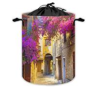 Beautiful Old Town Laundry Hampers With Drawstring Mediterranean Town Laundry Baskets For Bathroom Europe Country Portable Clothes Storage Organizer Basket Italy W 35 L 44 Cm