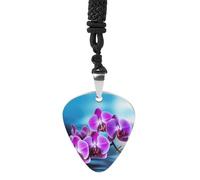 Beautiful Orchid Guitar Pick Necklace Exquisite Titanium Steel Personalized Necklaces Cool Pendant Necklaces Fashion Guitar Pick Holder Necklace Unique Gifts for Adult