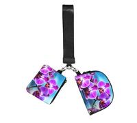 Beautiful Orchid Wristlet Keychain Wallet Pouch with Strap Double Zipper Small Coin Purse Portable Wrist Bag for Travel Gym Daily Use