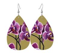 Beautiful Orchids Leather earrings, teardrop-shaped pendant jewelry, versatile and stylish women's accessories.
