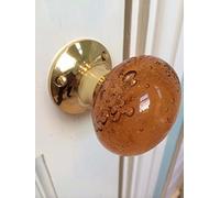 Beautiful Pair of Large Contemporary/Retro Round Amber Smooth Bubble Glass Brass Mortice Door Knobs/Handles PL